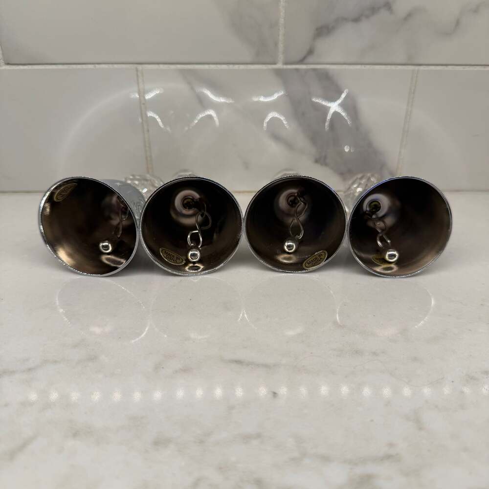Vintage Silver Decorative Bells with Crystal Faceted Heart Tops ~ Set of 4! - Picture 4 of 6